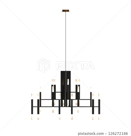chandelier on the ceiling isolated on transparent background, hanging lamp, pendant light, 3D illustration, cg render 126272186