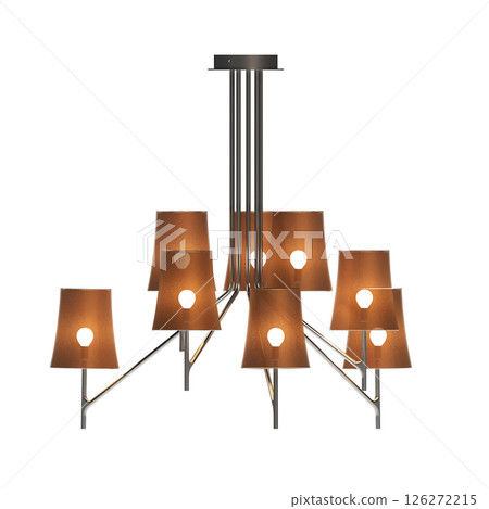 chandelier on the ceiling isolated on transparent background, hanging lamp, pendant light, 3D illustration, cg render 126272215