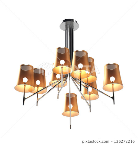 chandelier on the ceiling isolated on transparent background, hanging lamp, pendant light, 3D illustration, cg render 126272216