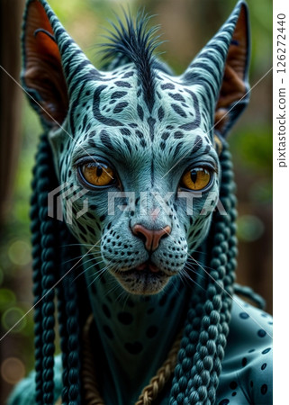Portrait of a humanoid sphinx girl in the forest 126272440