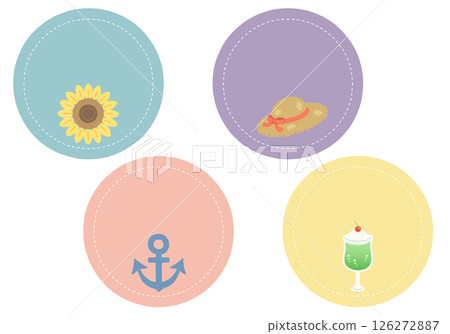 Pop and cute summer frame set: No main line, circular, 4 types 126272887