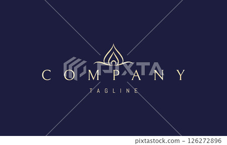 Vector golden logo with an abstract image of leaves in the form of a flame with a pearl. 126272896