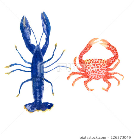 Set of watercolor illustrations crab and crayfish Set of watercolor illustrations crab and crayfish 126273049