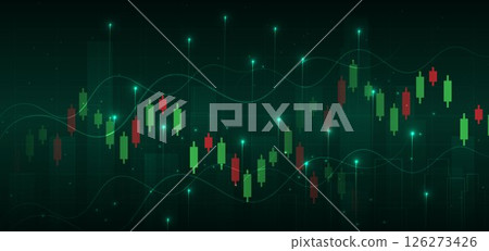 Stock market candlesticks glowing light effedct on dark green background. Business investment concept. 126273426