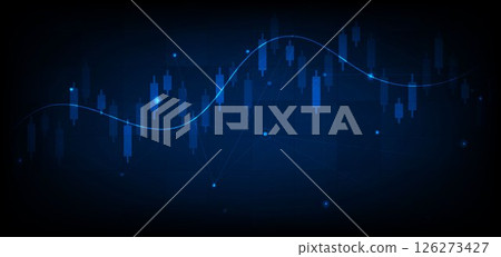 Stock market candlesticks glowing light effedct on dark blue background. Business investment concept. 126273427