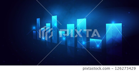 Finance chart stock market growth glowing light effect on dark blue background. Business investment concept. 126273429