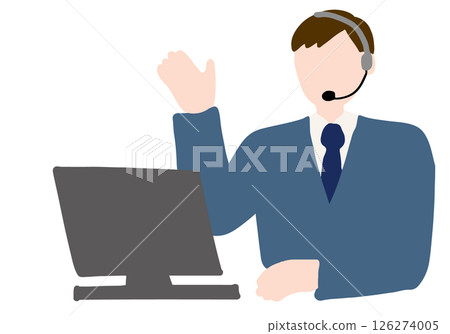 Flat illustration of a male operator using an intercom 126274005