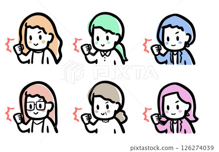 Variations of women doing fist pumps Variations of women doing fist pumps 126274039