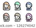 Variations of a woman listening to a conversation while resting her chin on her hand 126274042