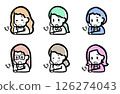 Variations of a woman sighing while resting her chin on her hand 126274043