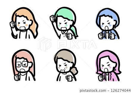 Angry facial expressions, female variations Angry facial expressions, female variations 126274044