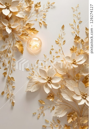 Magical Golden and Ivory Flowers in Soft Bokeh Light, Elegant floral Magical Golden and Ivory Flowers in Soft Bokeh Light, Elegant floral 126274127