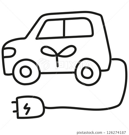 nature conservation concept. Illustration of an electric car with a charging cable. .hand drawn doodle line style 126274187