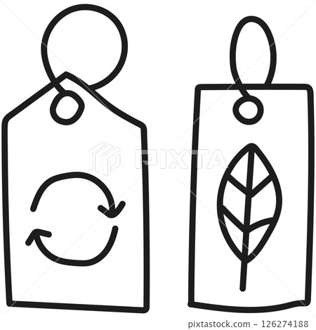 nature conservation concept. Eco-friendly tags featuring a recycle symbol and leaf design. .hand drawn doodle line style 126274188