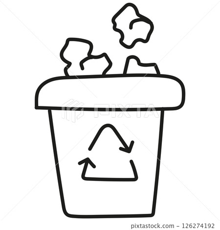 nature conservation concept. Recycling bin with crumpled paper waste inside. .hand drawn doodle line style 126274192