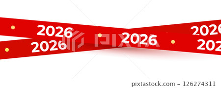 2026 Red Banner Tape Vector. Diagonal Crossover Ribbons with Dots Isolated on White Background. Ideal for new year promotions, packaging, event design, digital banners. Vector illustration 126274311