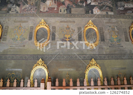A picture shows a Thai massage spot on the wall.  . At Bangkok city in Thailand. 126274852