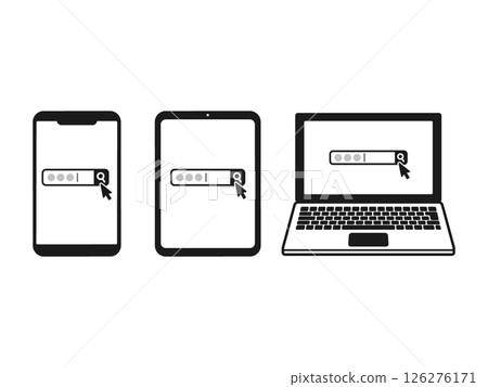 帶有指向搜尋框的箭頭的智慧型手機、平板電腦或 PC 插圖/可用於 UI 和演示的有用資料 帶有指向搜尋框的箭頭的智慧型手機、平板電腦或 PC 插圖/可用於 UI 和演示的有用資料 126276171