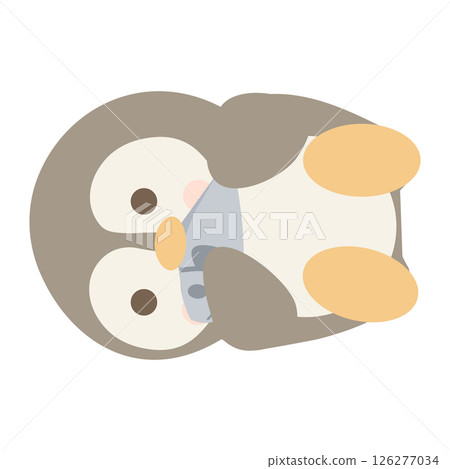 Cartoon penguin lying eating fish Cartoon penguin lying eating fish 126277034