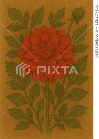 紅色大麗花的復古插圖 紅色大麗花的復古插圖 126277116