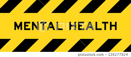 Yellow and black color with line striped label banner with word mental health Yellow and black color with line striped label banner with word mental health 126277824
