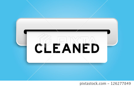 White coupon banner with word cleaned from machine on blue color background 126277849