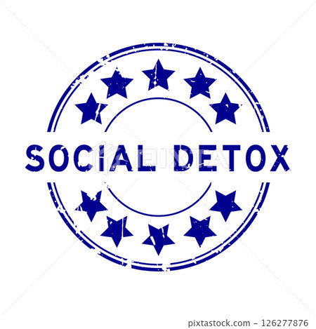 Grunge blue social detox word with star icon round rubber seal stamp on white background 126277876