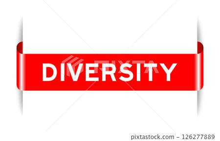 Red color inserted label banner with word diversity on white background 126277889