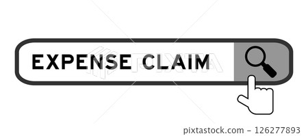 Search banner in word expense claim with hand over magnifier icon on white background Search banner in word expense claim with hand over magnifier icon on white background 126277893