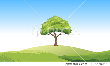Landscape with green hills and a single tree_3 126278035