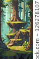 Mobile game asset: 2d forest environment, woods and steps. Level design, cartoon style, platform  126278107