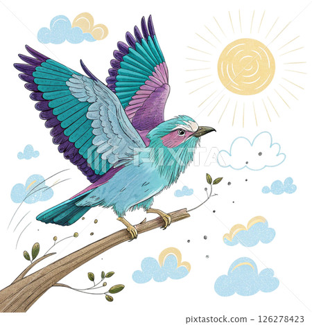 Cute bird, children's book style White Background Cute bird, children's book style White Background 126278423