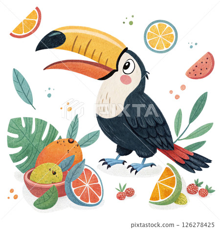 Cute bird, children's book style White Background 126278425