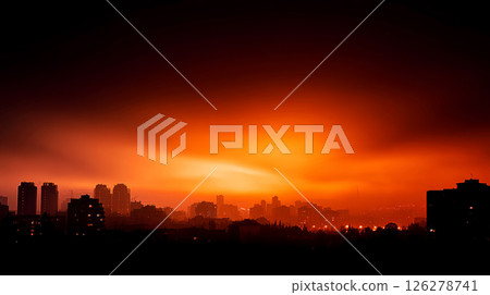 Industry metallurgical plant dawn smoke smog emissions bad ecology. Concept of air pollution in the city. Call for urgent action to protect the environment. 126278741