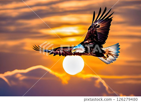 Bald Eagle Soaring with Iridescent Cloud Backdrop Bald Eagle Soaring with Iridescent Cloud Backdrop 126279480