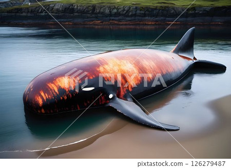 Tragic Scene: Beached Whale Marred by Oil Pollution in the North Atlantic 126279487