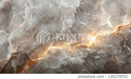 The stunning surface of natural stone reveals intricate patterns and textures, enhanced by glowing mineral formations that mesmerize viewers. 126279701