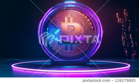 一張描繪發光的比特幣虛擬貨幣的圖表 126279885