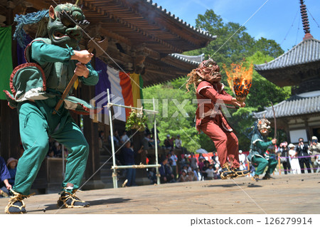 Chokoji Temple: Demon-chasing dance: Four demons dancing with torches Chokoji Temple: Demon-chasing dance: Four demons dancing with torches 126279914
