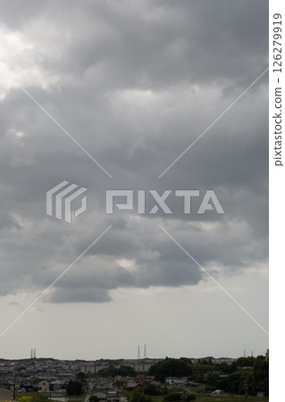 [Natural material: rainy season sky] Rain clouds covering a residential area 126279919