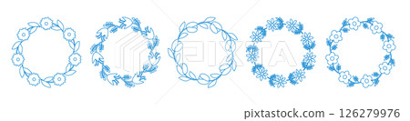 Fruit frame set. Round wreath, border of fruits. Fruits icons. Hand drawn Fruits circle border. 126279976