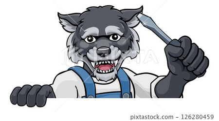 Wolf Electrician Handyman Holding Screwdriver 126280459