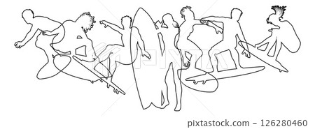 Surfer Surfboard Surfers Male Female Silhouettes Surfer Surfboard Surfers Male Female Silhouettes 126280460