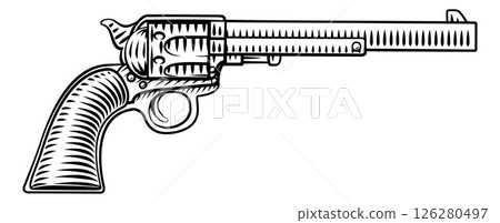 Revolver Gun Western Cowboy Pistol Illustration Revolver Gun Western Cowboy Pistol Illustration 126280497