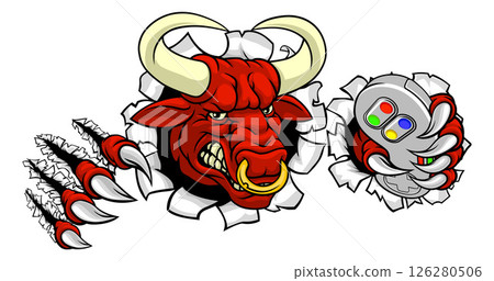 Bull Minotaur Longhorn Cow Gamer Mascot Cartoon Bull Minotaur Longhorn Cow Gamer Mascot Cartoon 126280506