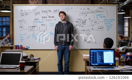 Entrepreneur at Whiteboard, Surrounded by Chaos, Staring at Nothing 126281066