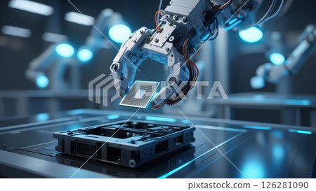 Robotic Hand Precision: High Tech Mechanical Arm Assembling Microchips 126281090