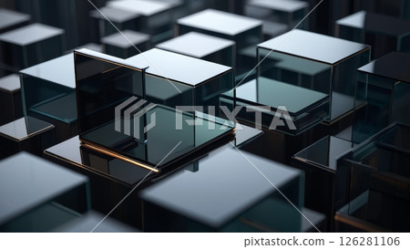 Geometric Transparency: Layered Glass Panels in Monochrome with Subtle Reflections 126281106