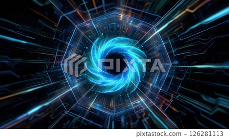 Quantum Computing Core: Glowing Data Particles in a Futuristic Chamber Quantum Computing Core: Glowing Data Particles in a Futuristic Chamber 126281113