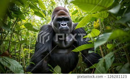 Silverback Walking with Slow Power Through Dense Undergrowth Silverback Walking with Slow Power Through Dense Undergrowth 126281123